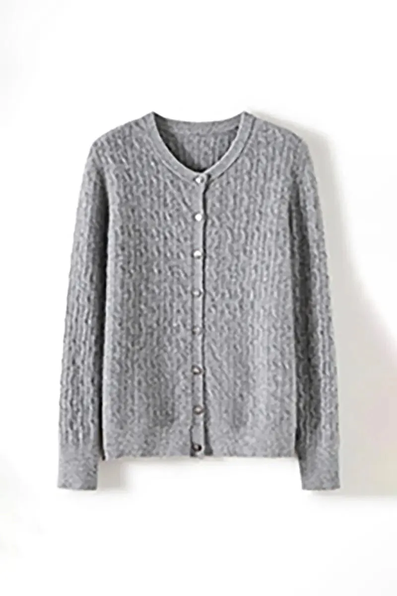 100 Cashmere Cable-Knit Crewneck Cardigan