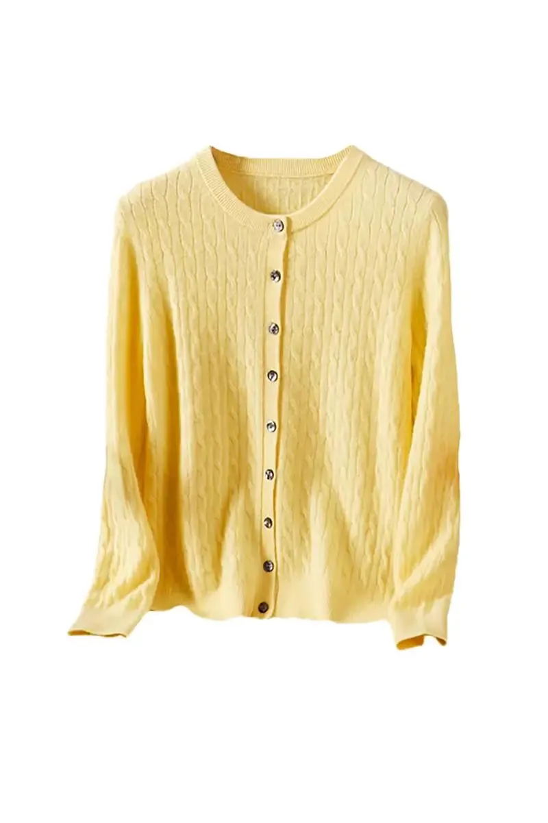100 Cashmere Cable-Knit Crewneck Cardigan