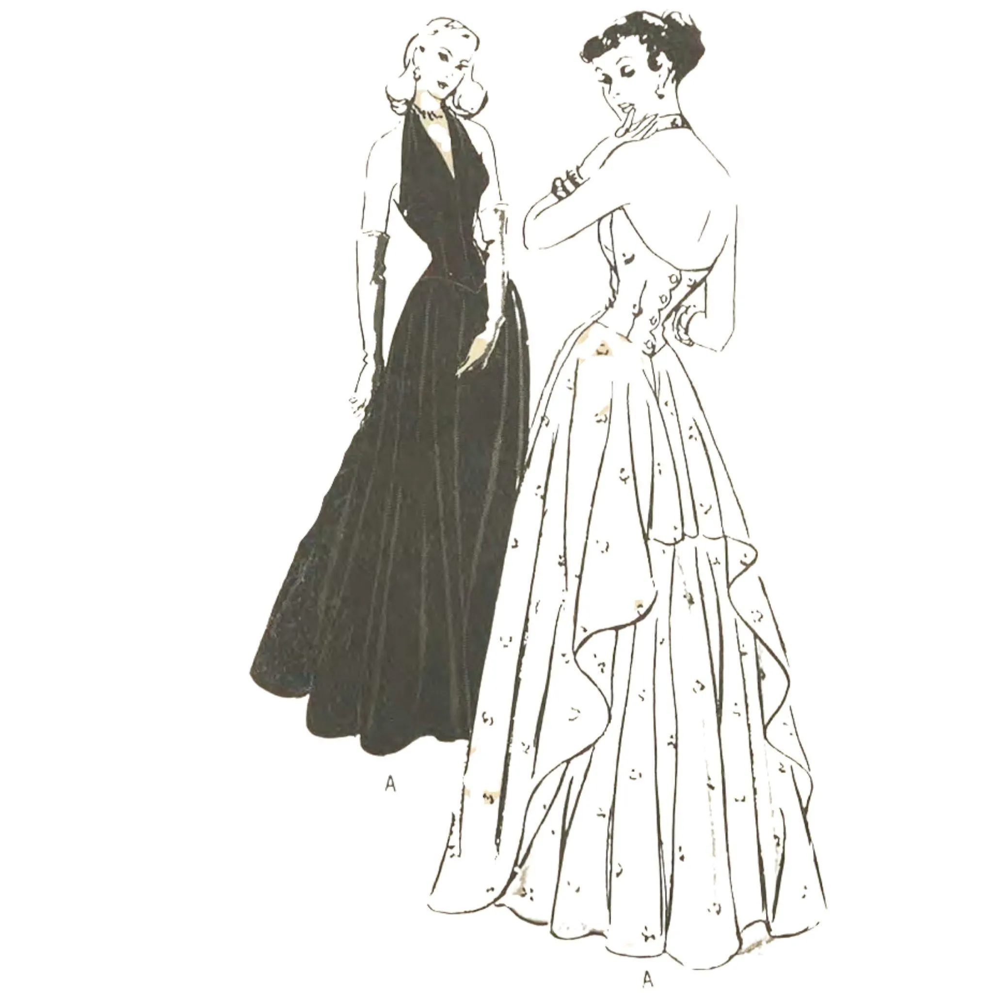 1940s Pattern, Evening/Bridal Gown, Halter Neck Dance Dress - Bust 34” (86cm)