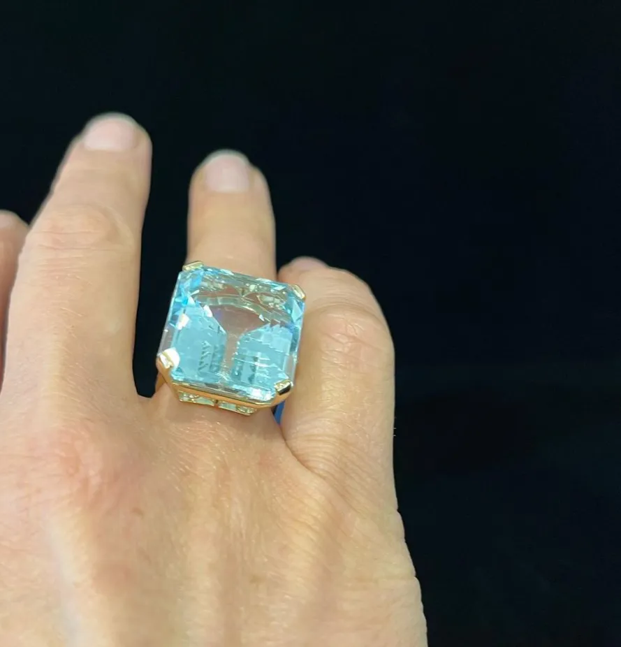 1950s Emerald Cut 38.00ct Aquamarine Ring