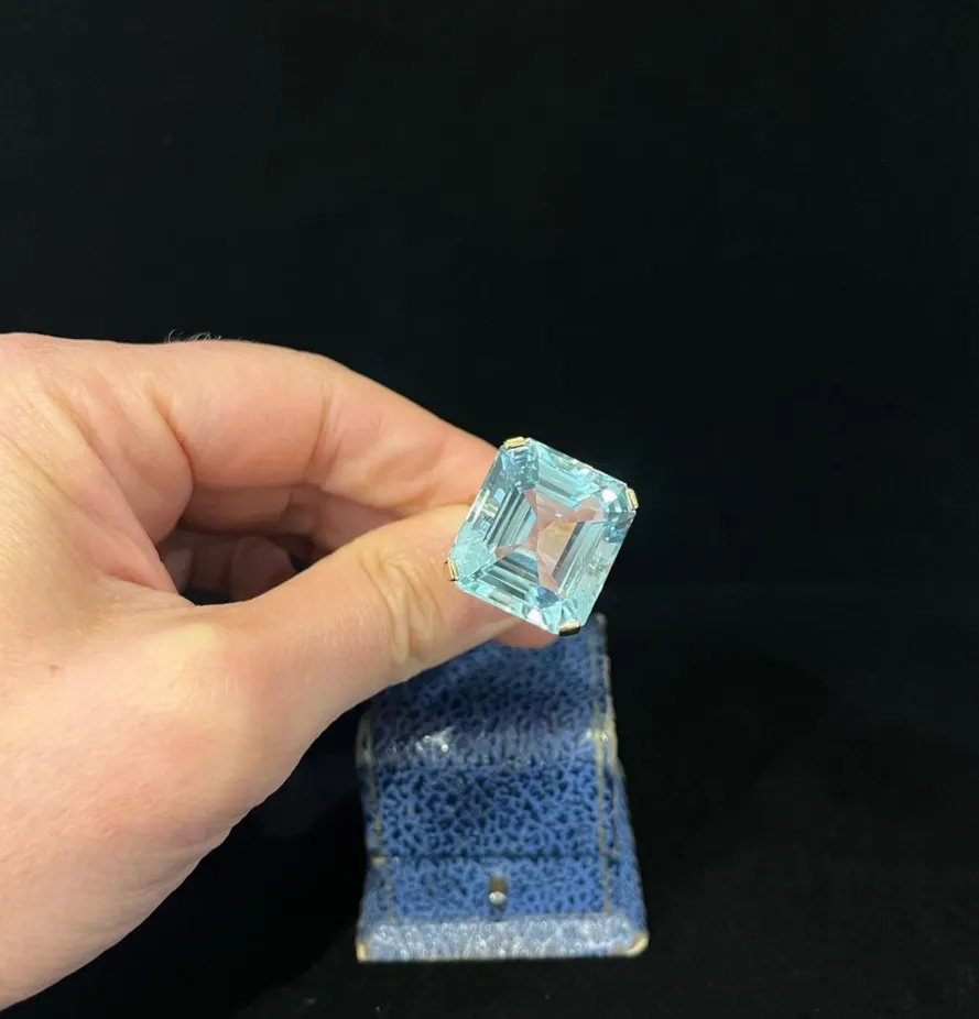 1950s Emerald Cut 38.00ct Aquamarine Ring