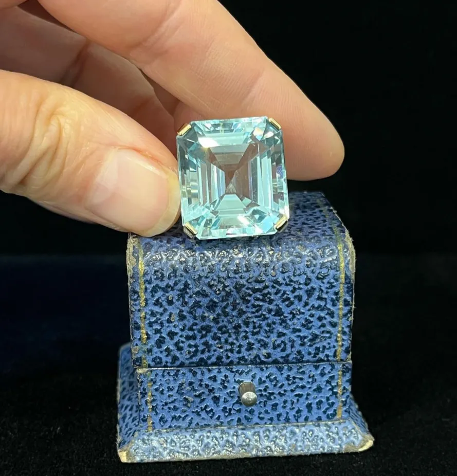1950s Emerald Cut 38.00ct Aquamarine Ring