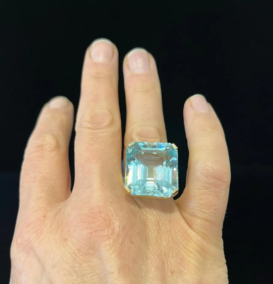 1950s Emerald Cut 38.00ct Aquamarine Ring