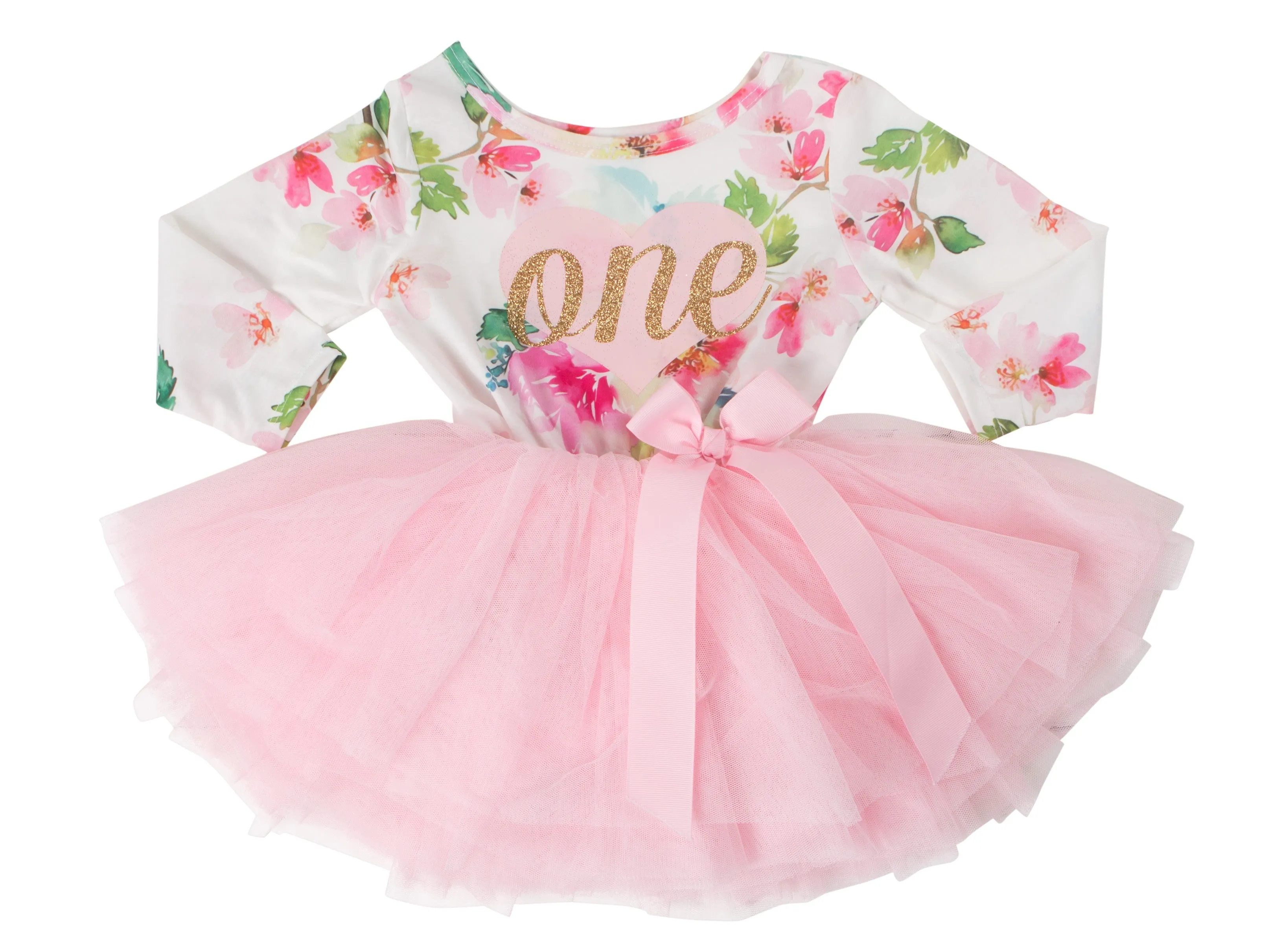 1st Birthday Dress - Floral Heart (Long Sleeve)