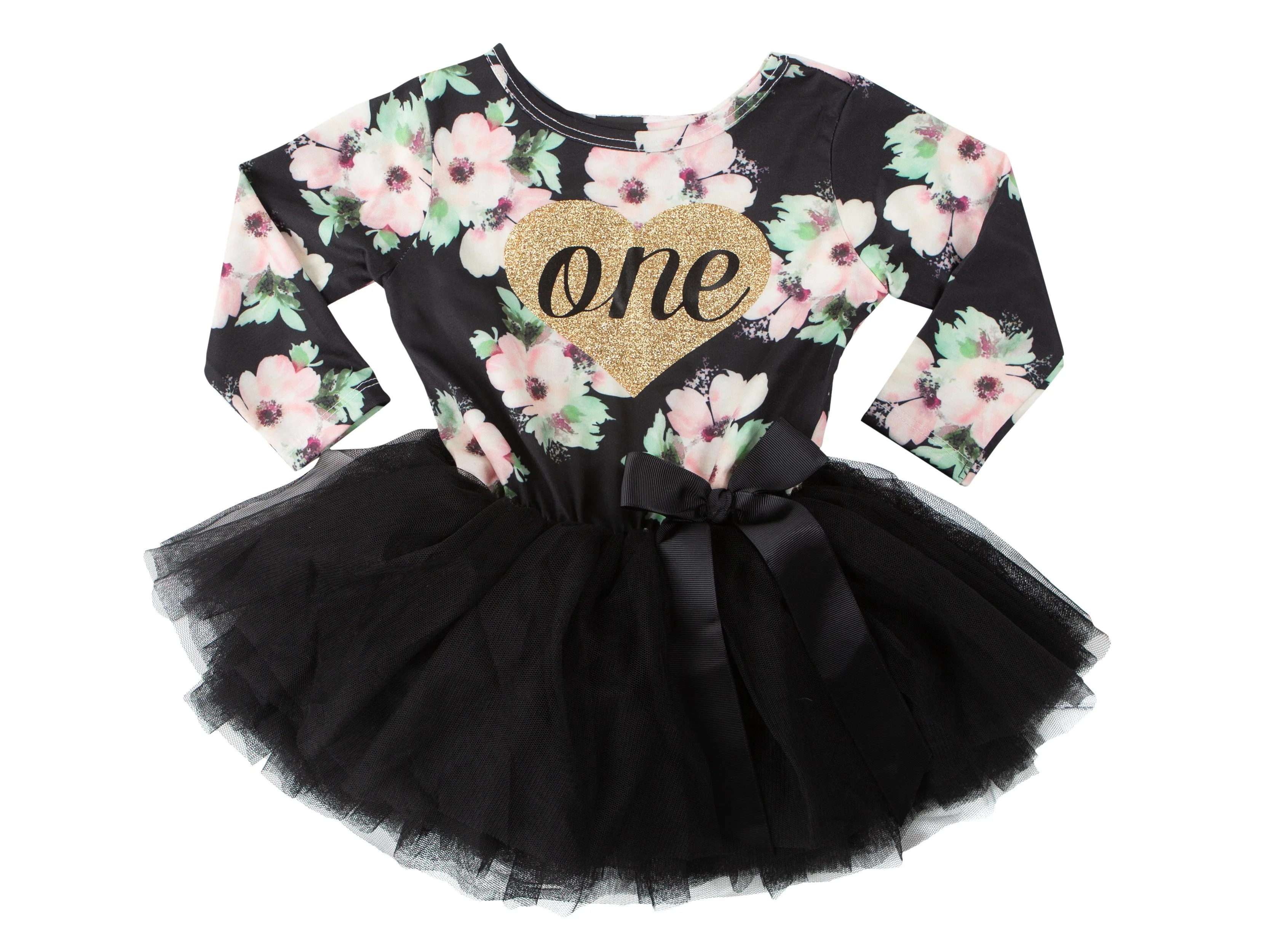 1st Birthday Dress - Floral Heart (Long Sleeve)