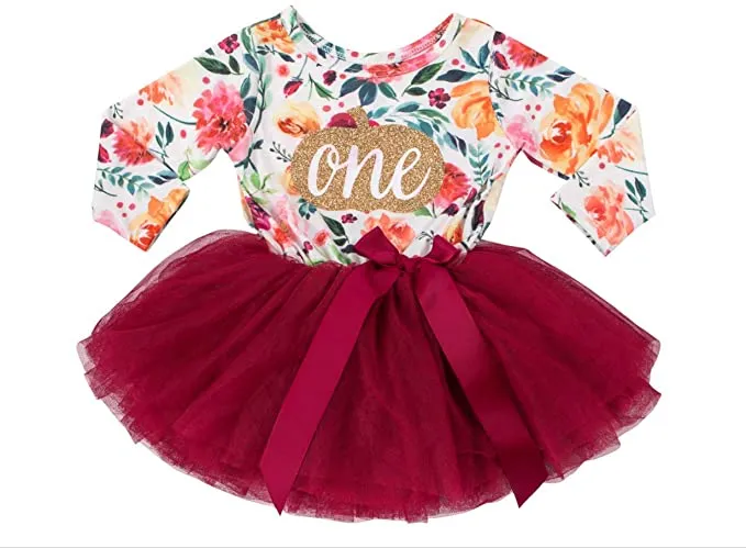 1st Birthday Dress - Floral Heart (Long Sleeve)