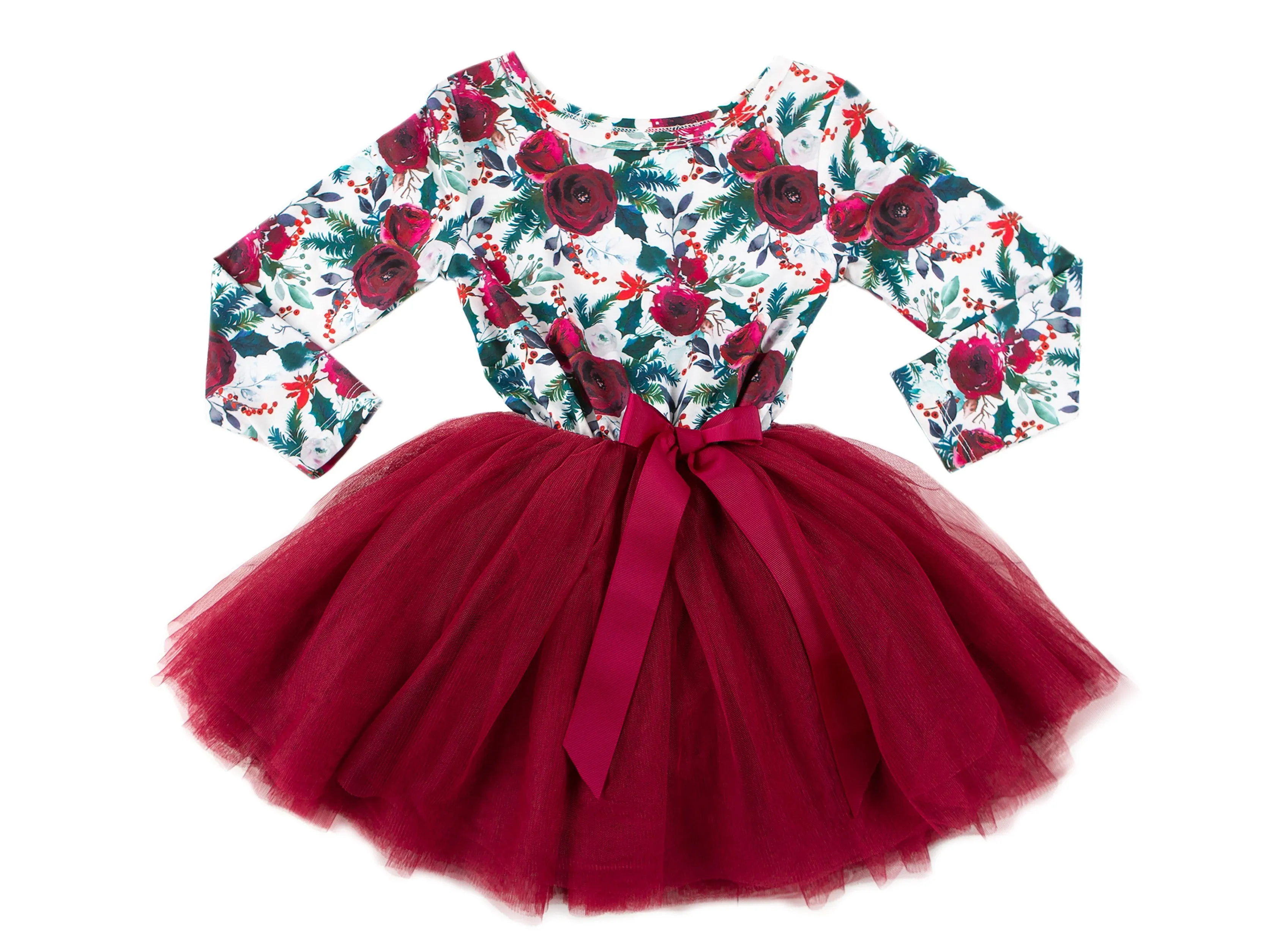 1st Birthday Dress - Floral Heart (Long Sleeve)