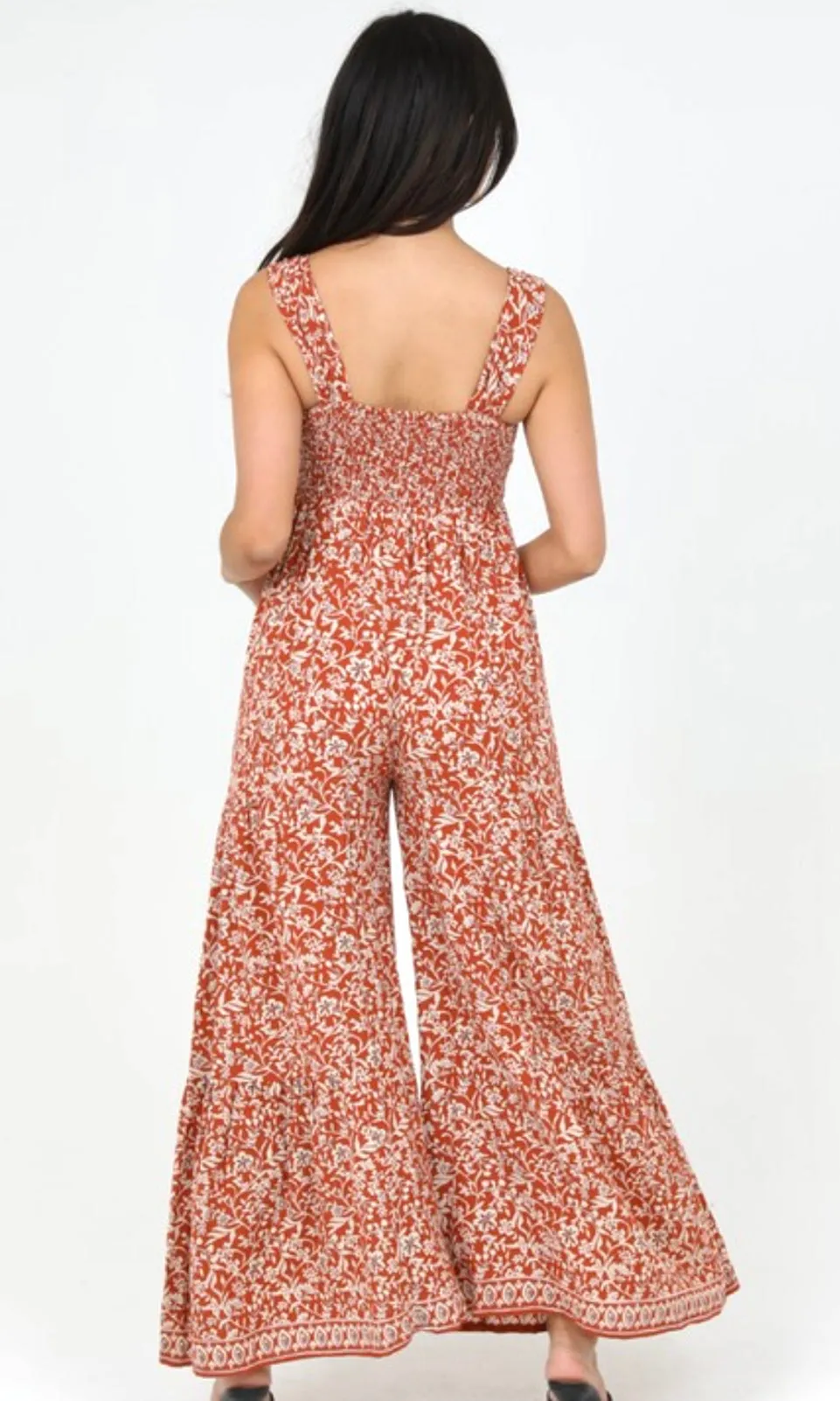 Analan Cinnamon Floral Print Maxi Jumpsuit Romper