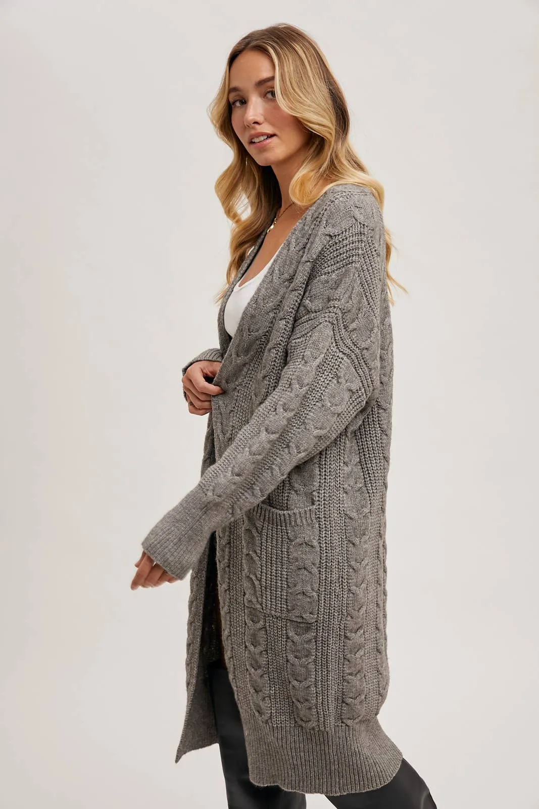 Ash Cable Knit Long Line Cardigan