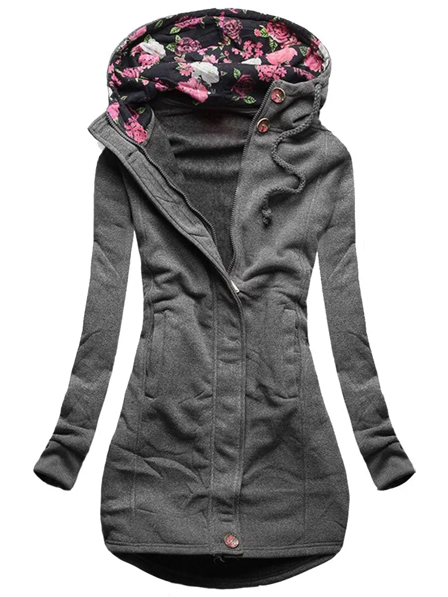 Autumn And Winter Ladies Casual Hooded Printed Jacket