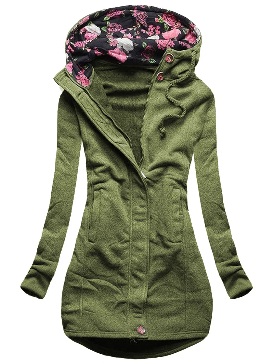 Autumn And Winter Ladies Casual Hooded Printed Jacket