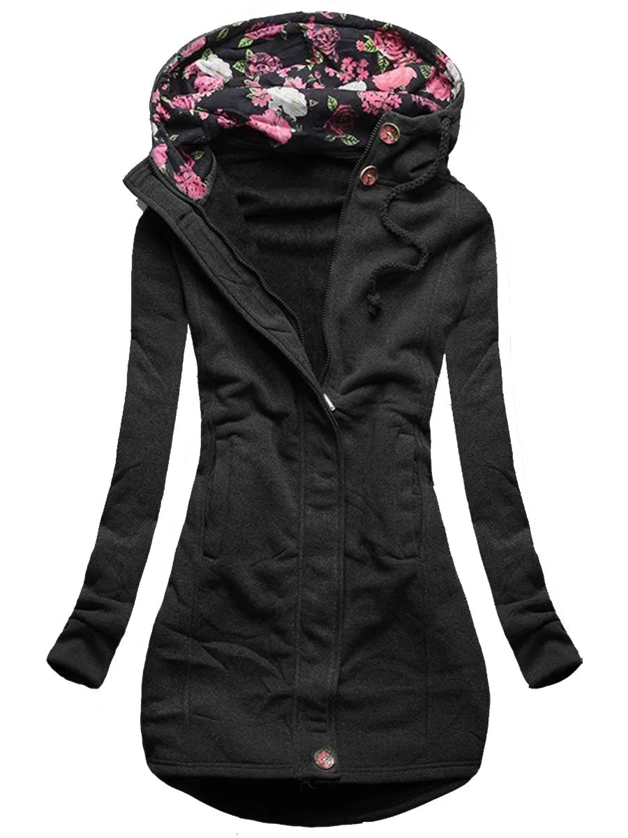 Autumn And Winter Ladies Casual Hooded Printed Jacket