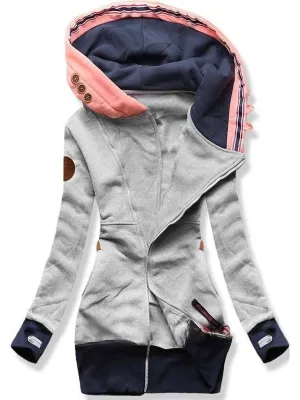 Autumn And Winter Ladies Hooded Casual Color Matching Jacket