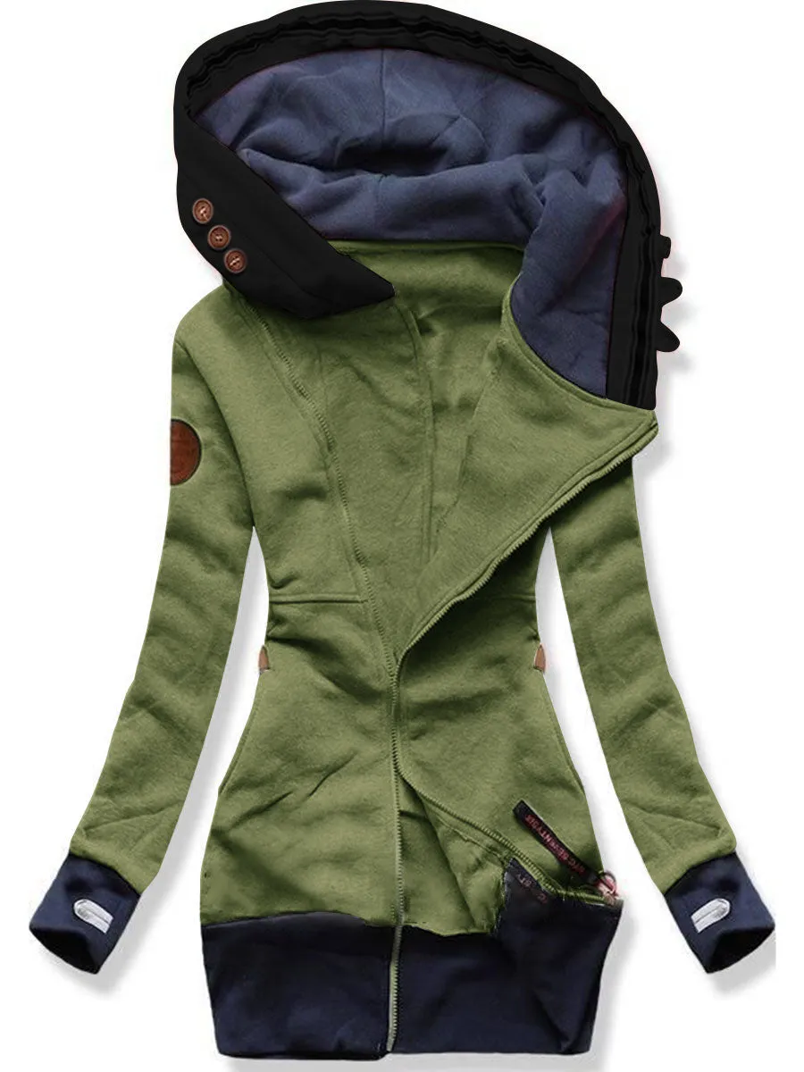Autumn And Winter Ladies Hooded Casual Color Matching Jacket