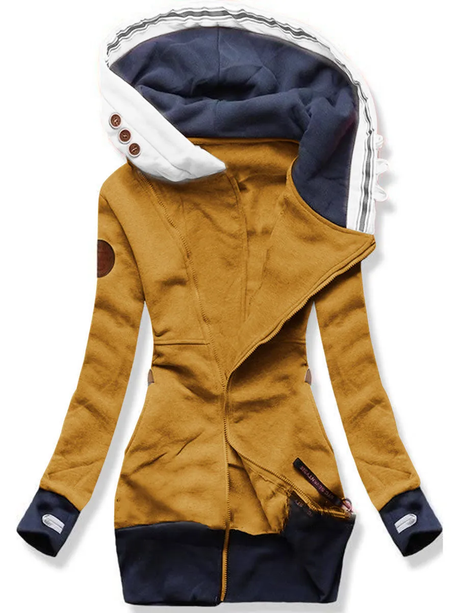 Autumn And Winter Ladies Hooded Casual Color Matching Jacket