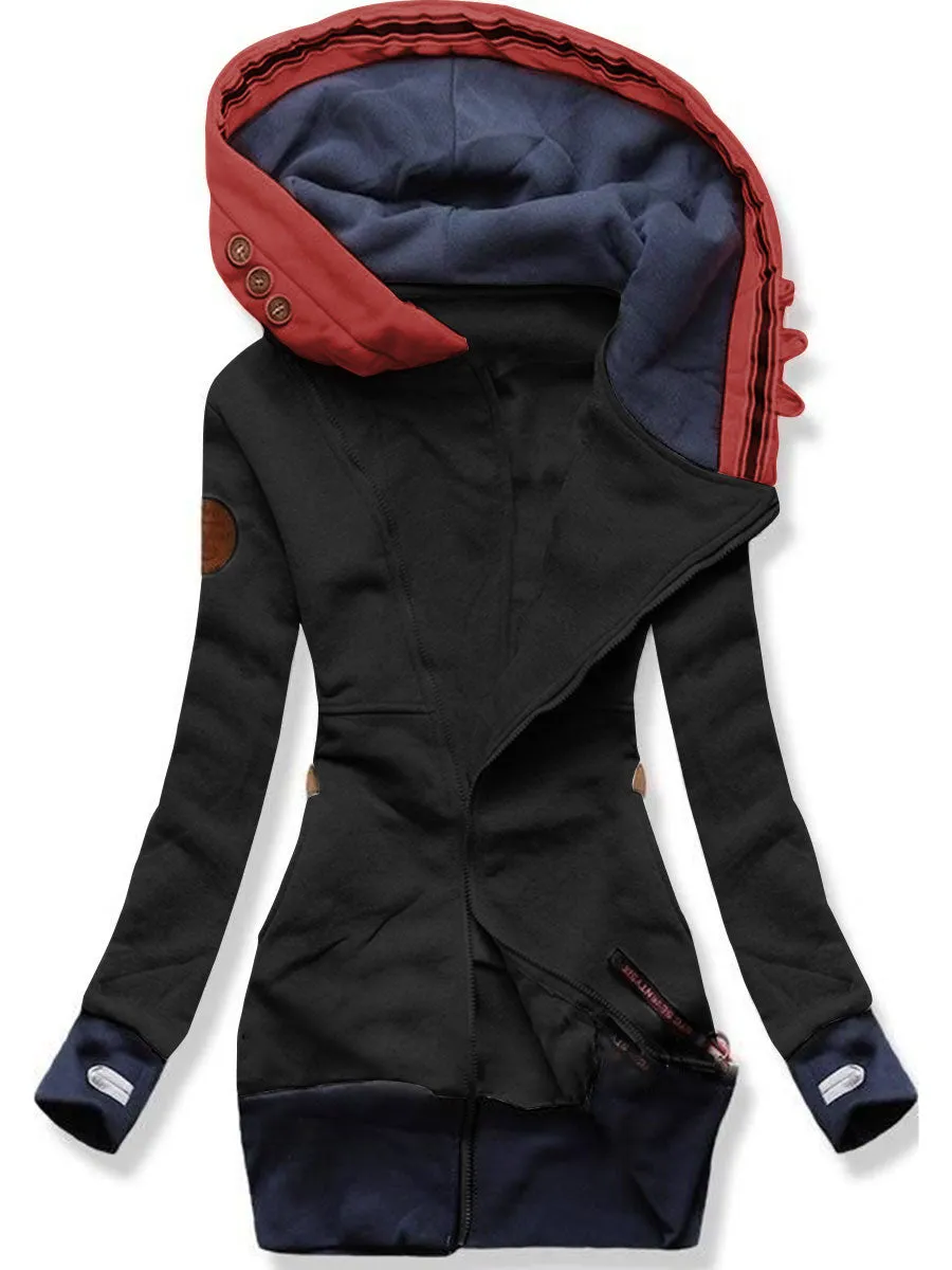 Autumn And Winter Ladies Hooded Casual Color Matching Jacket