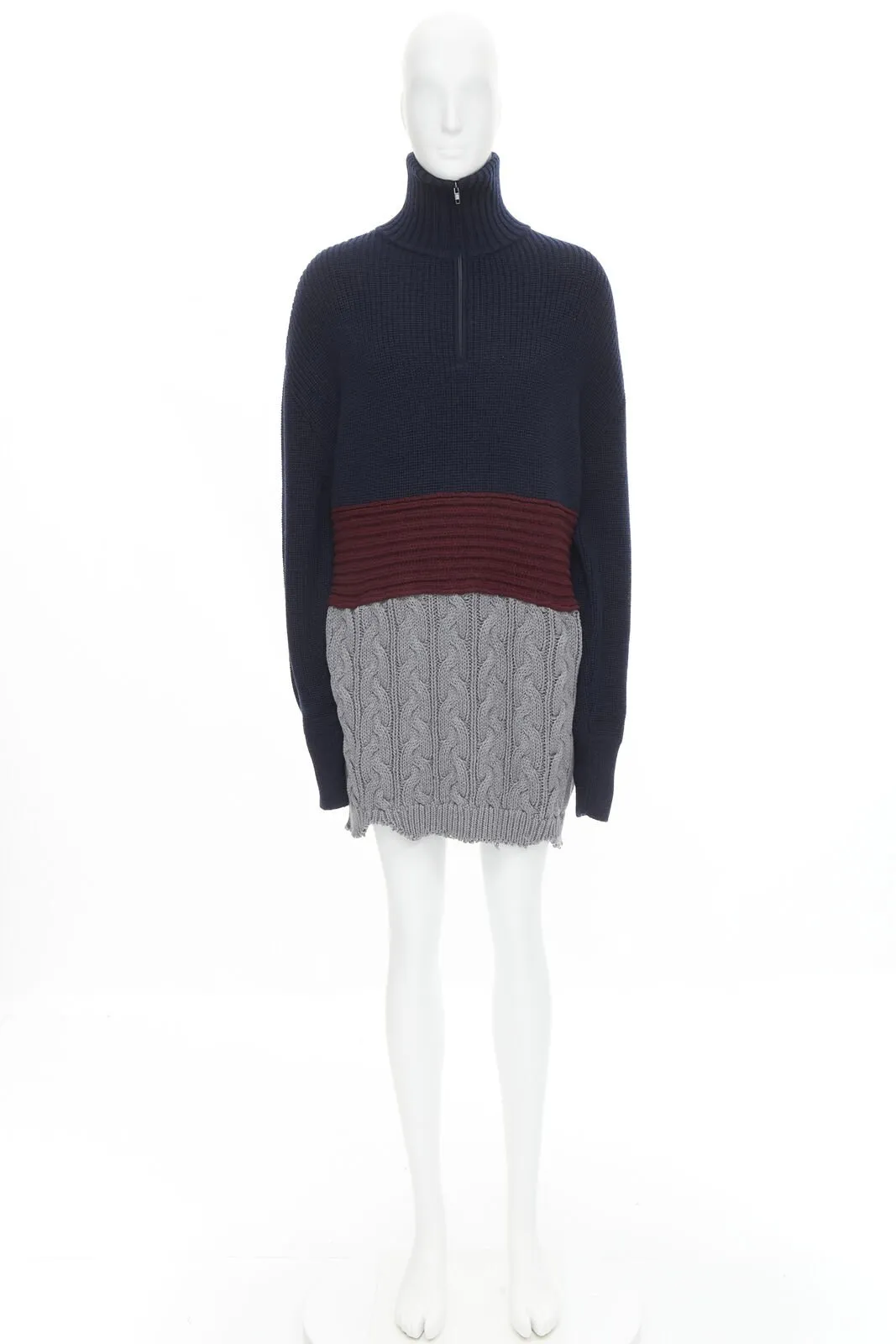 BALENCIAGA 2019 Runway 3 layered cable knit distressed oversized sweater S