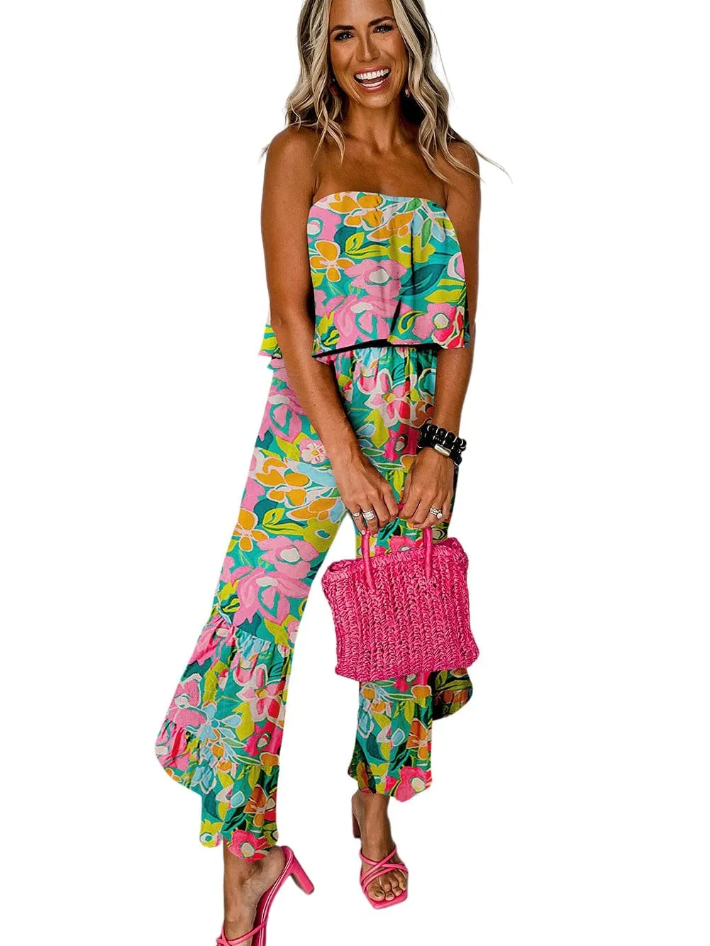 Bandeau Jumpsuit with Ruffle Detail