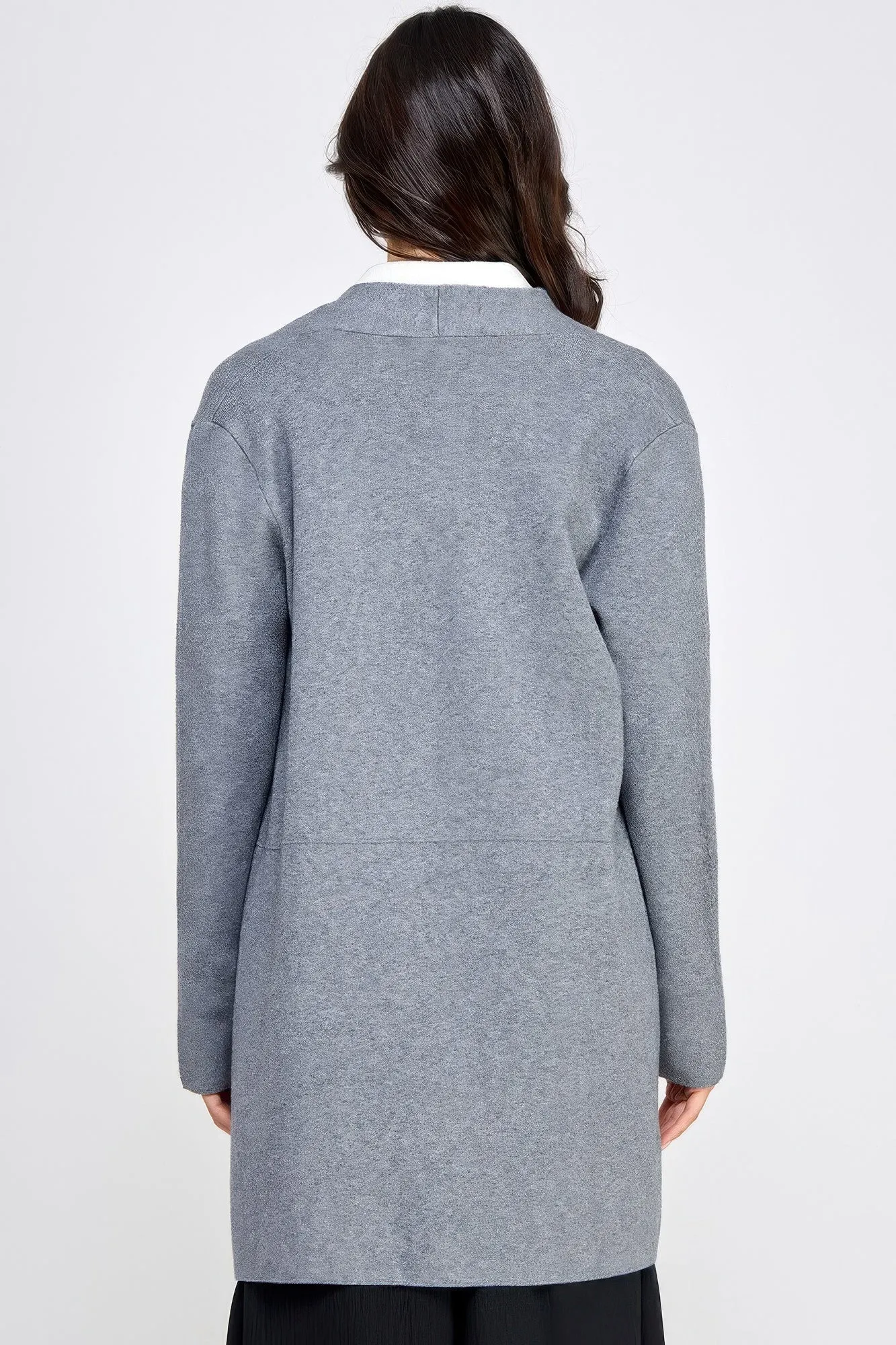 Basic Grey Soft Long Line Open Front Sweater Cardigan