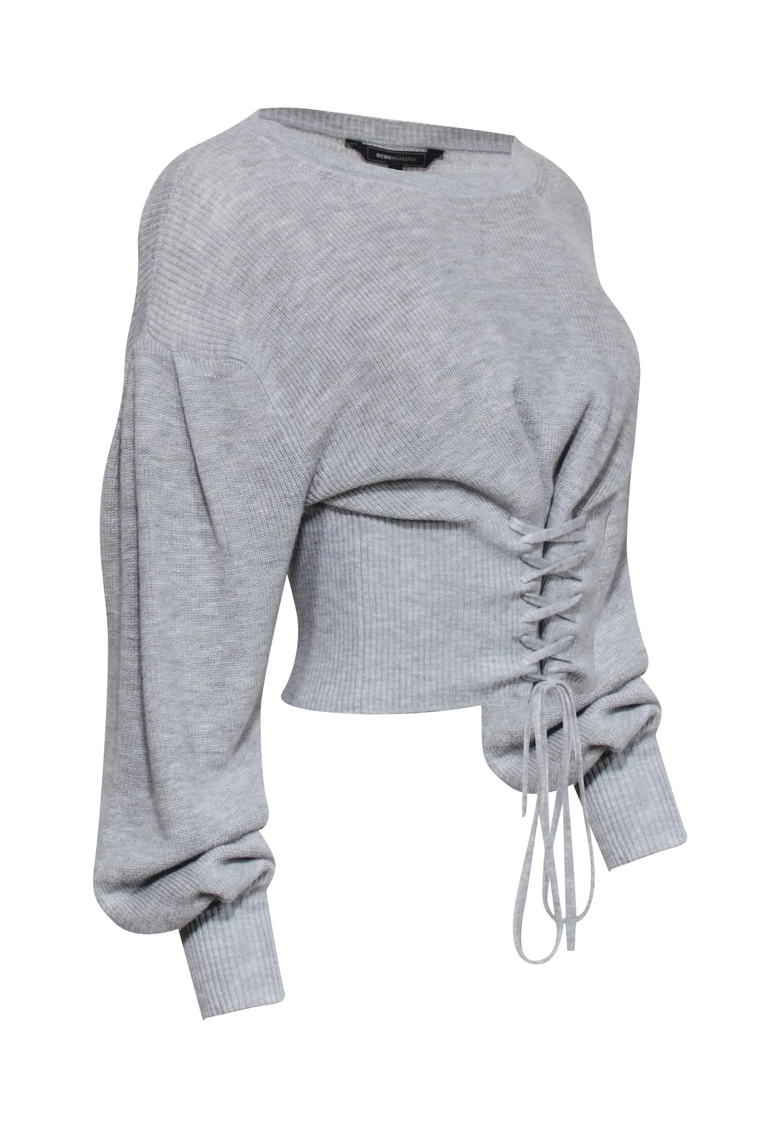 BCBG Max Azria - Light Heather Grey Lace-Up Sweater Sz S