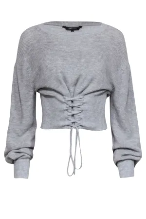 BCBG Max Azria - Light Heather Grey Lace-Up Sweater Sz S
