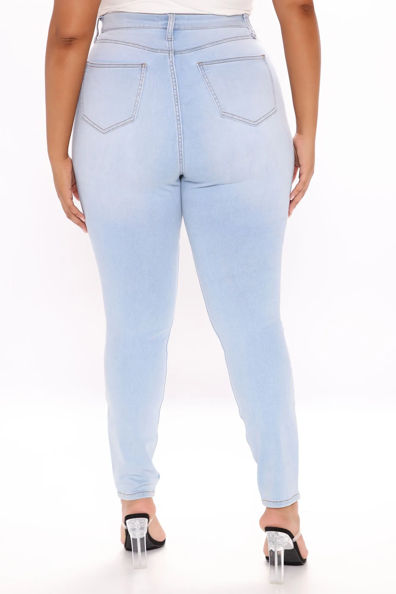 Be Classic Distressed High Waist Skinny Jeans - Light Blue Wash