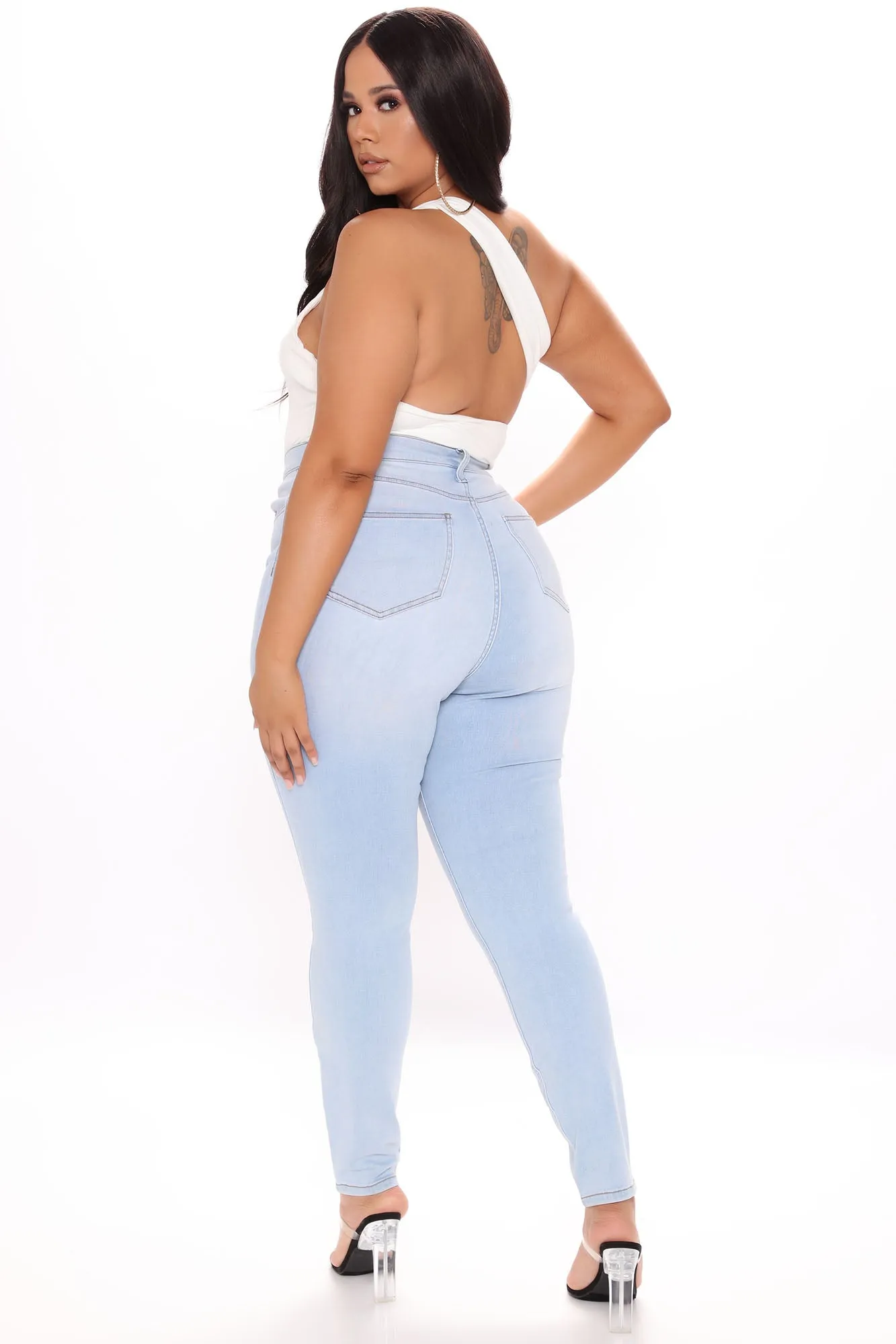 Be Classic Distressed High Waist Skinny Jeans - Light Blue Wash