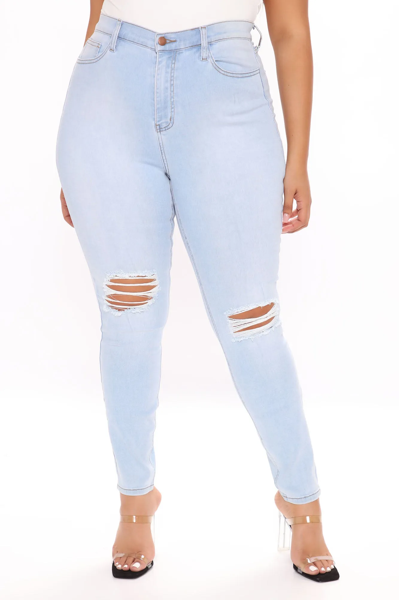 Be Classic Distressed High Waist Skinny Jeans - Light Blue Wash