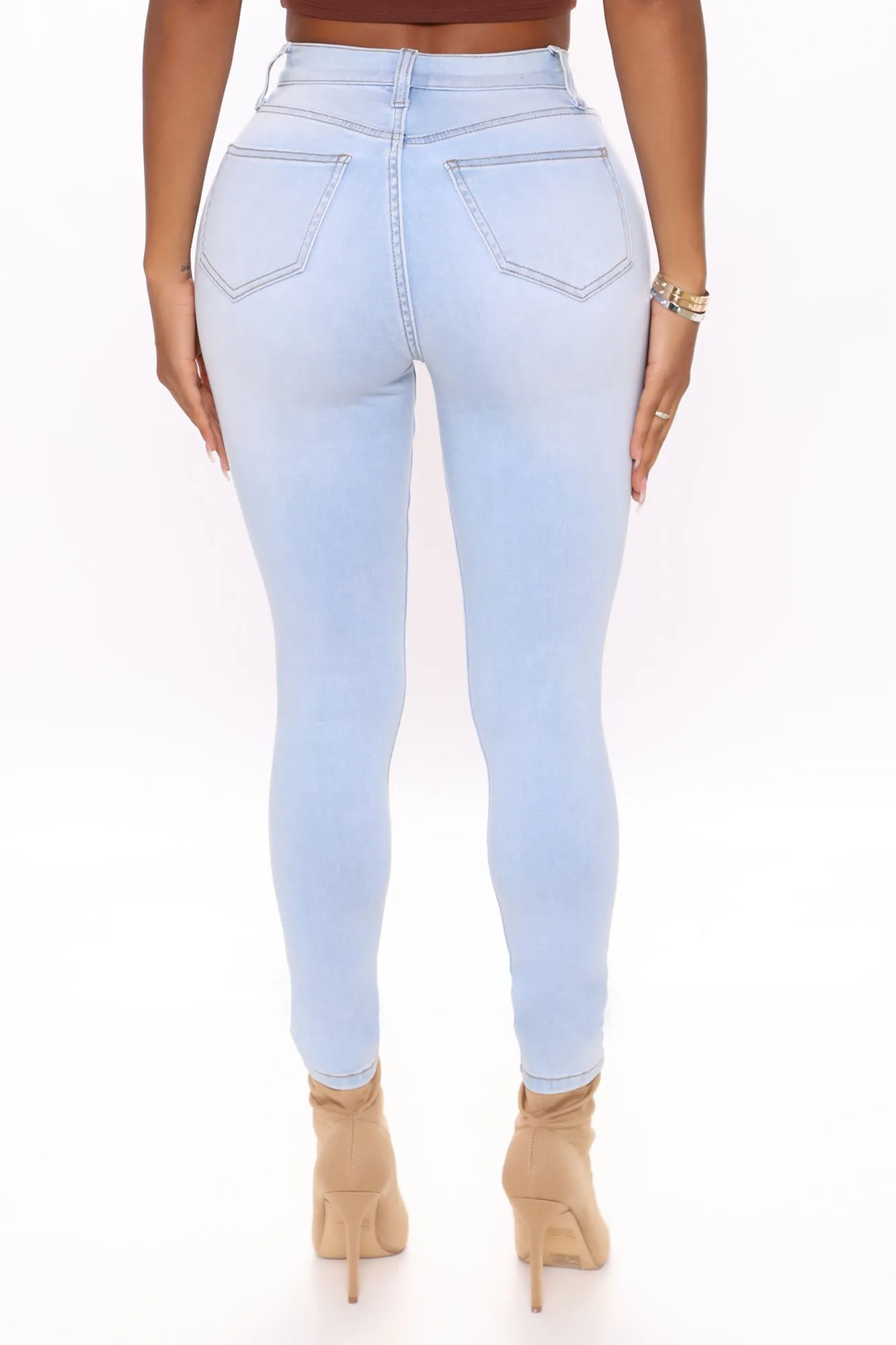 Be Classic Distressed High Waist Skinny Jeans - Light Blue Wash