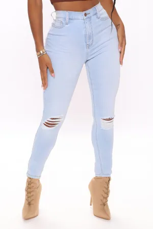 Be Classic Distressed High Waist Skinny Jeans - Light Blue Wash