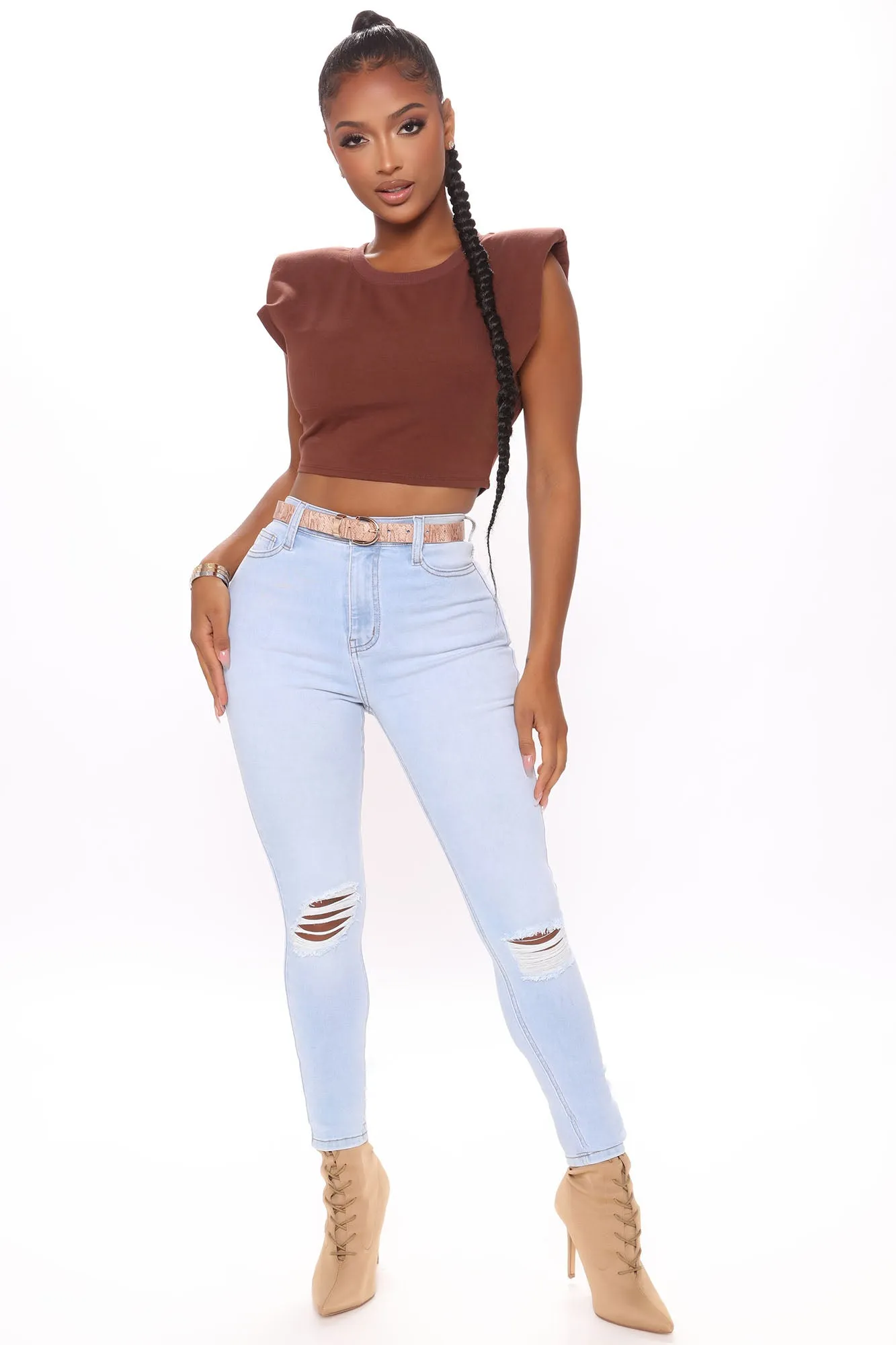 Be Classic Distressed High Waist Skinny Jeans - Light Blue Wash