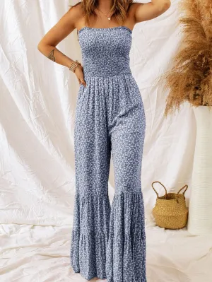 Blue Twilight Floral Dream Jumpsuit with Smocked Bodice and Delicate Straps