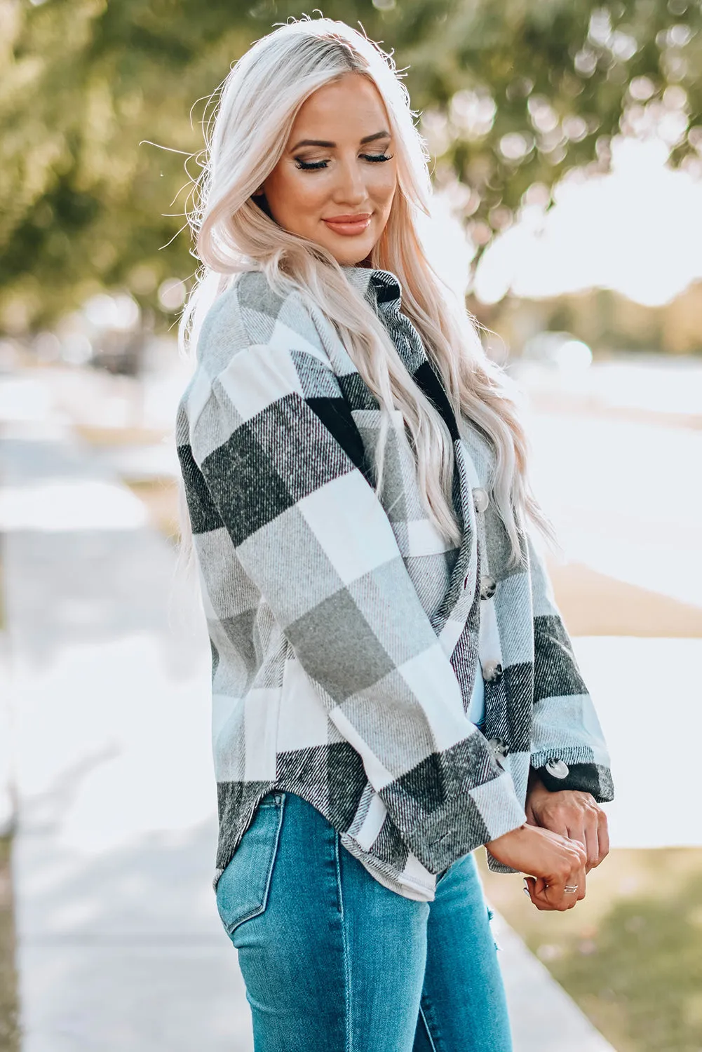 Button-Down Plaid Shirt Jacket
