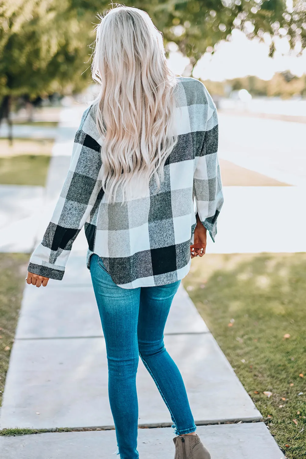 Button-Down Plaid Shirt Jacket