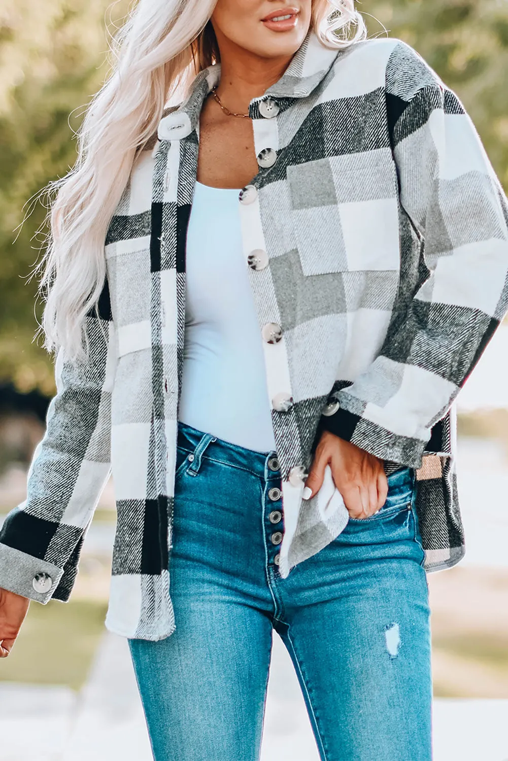 Button-Down Plaid Shirt Jacket