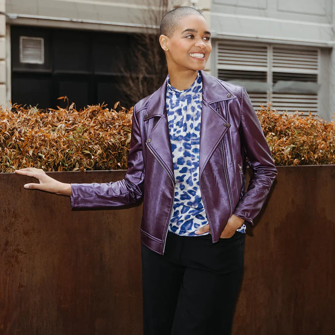 CLARA SUNWOO JKBKSH Liquid Sheen- Plush Moto Zip Jacket