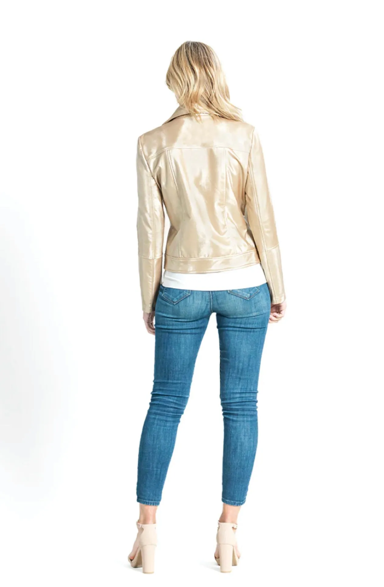 CLARA SUNWOO JKBKSH Liquid Sheen- Plush Moto Zip Jacket