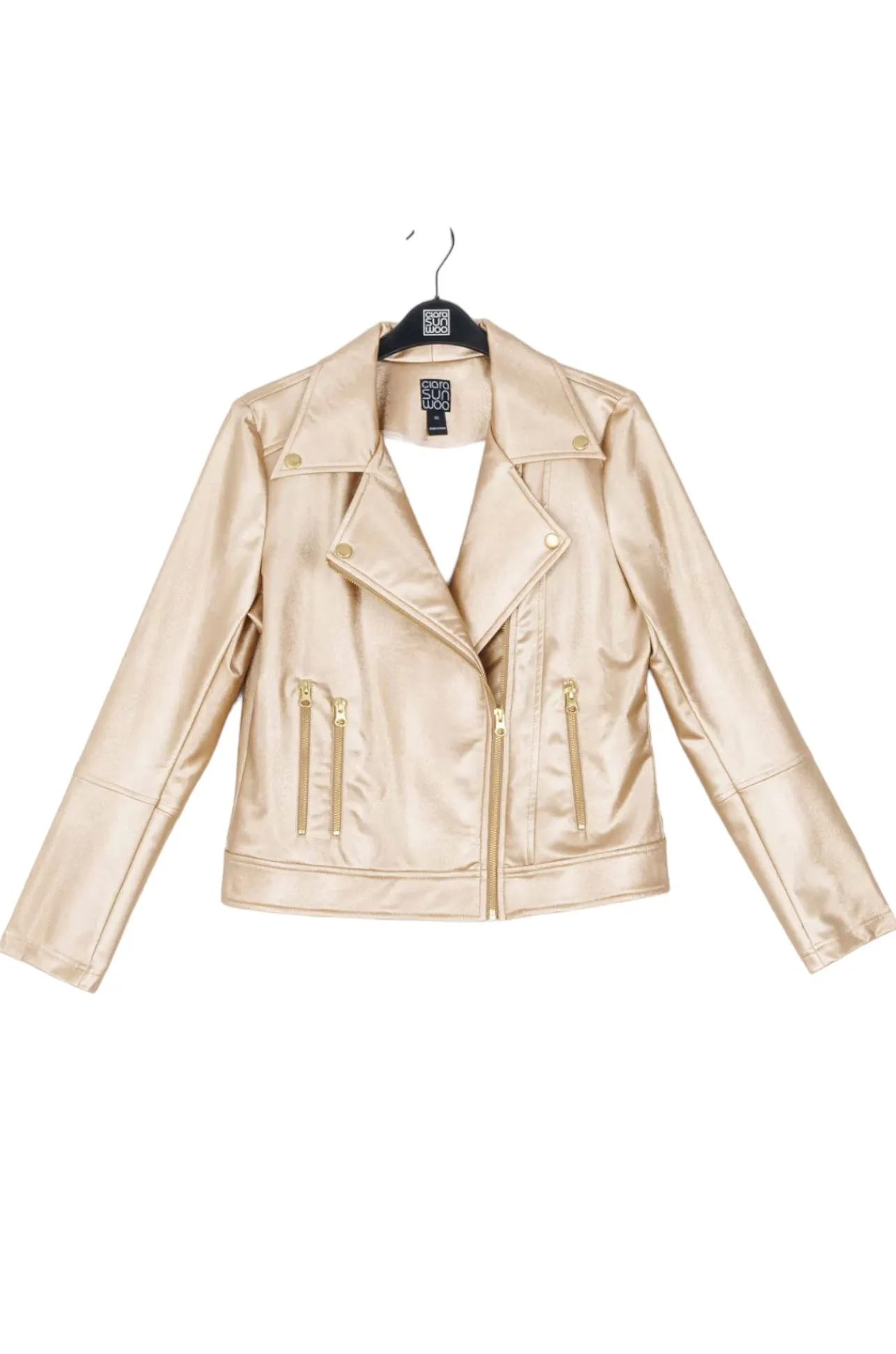 CLARA SUNWOO JKBKSH Liquid Sheen- Plush Moto Zip Jacket