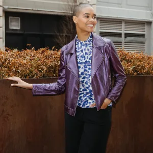 CLARA SUNWOO JKBKSH Liquid Sheen- Plush Moto Zip Jacket