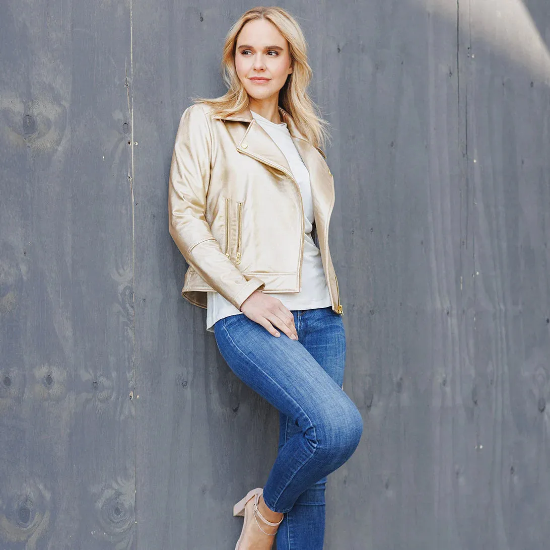 CLARA SUNWOO JKBKSH Liquid Sheen- Plush Moto Zip Jacket