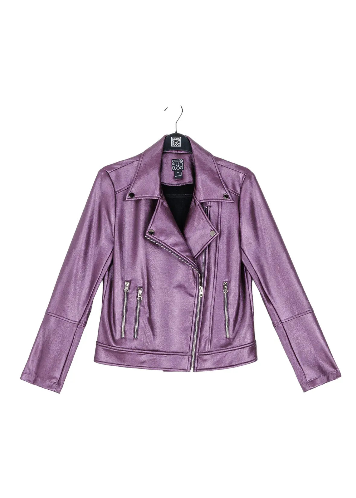 CLARA SUNWOO JKBKSH Liquid Sheen- Plush Moto Zip Jacket
