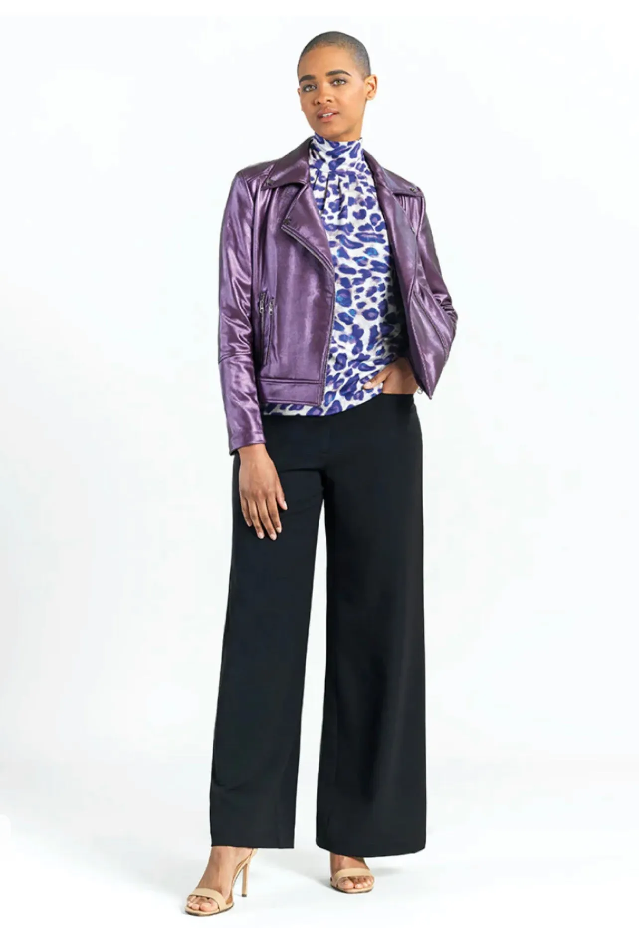 CLARA SUNWOO JKBKSH Liquid Sheen- Plush Moto Zip Jacket