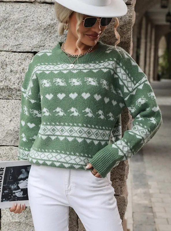 Contrast Christmas Pullover Sweater