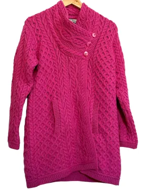 Cool Summer Fuchsia Cable Knit Wool Sweater Jacket