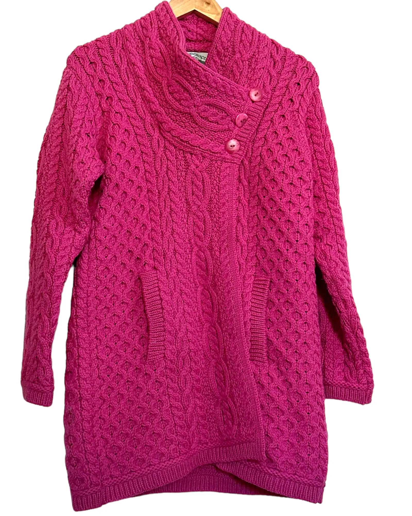 Cool Summer Fuchsia Cable Knit Wool Sweater Jacket