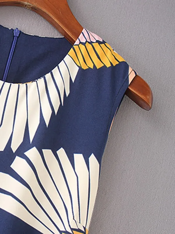 Cranes Print Belted Wide Leg Jumpsuit