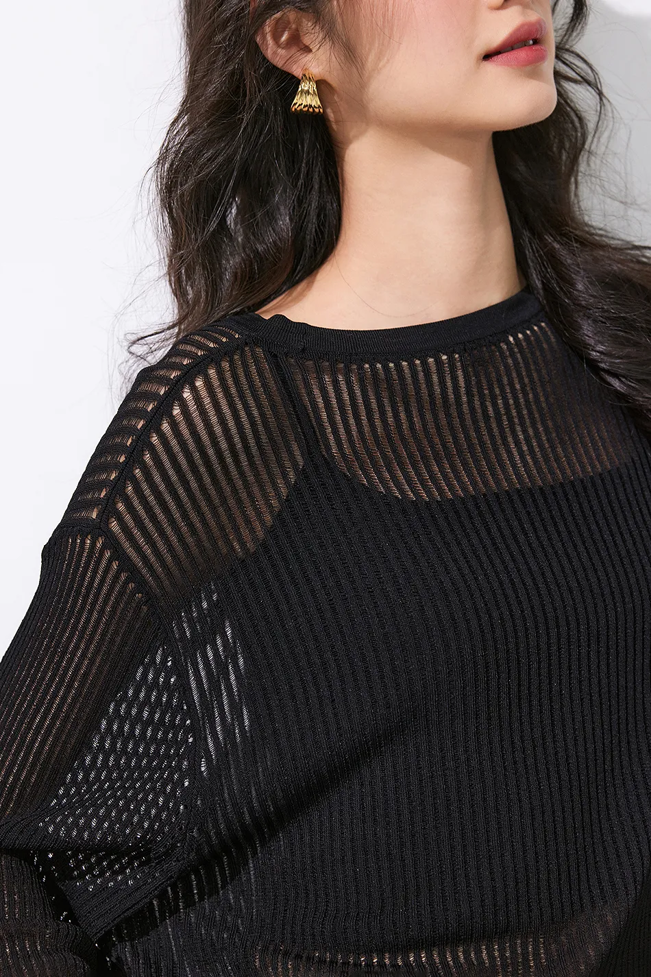 Crewneck Oversized Ribbed Knit Crochet Sweater