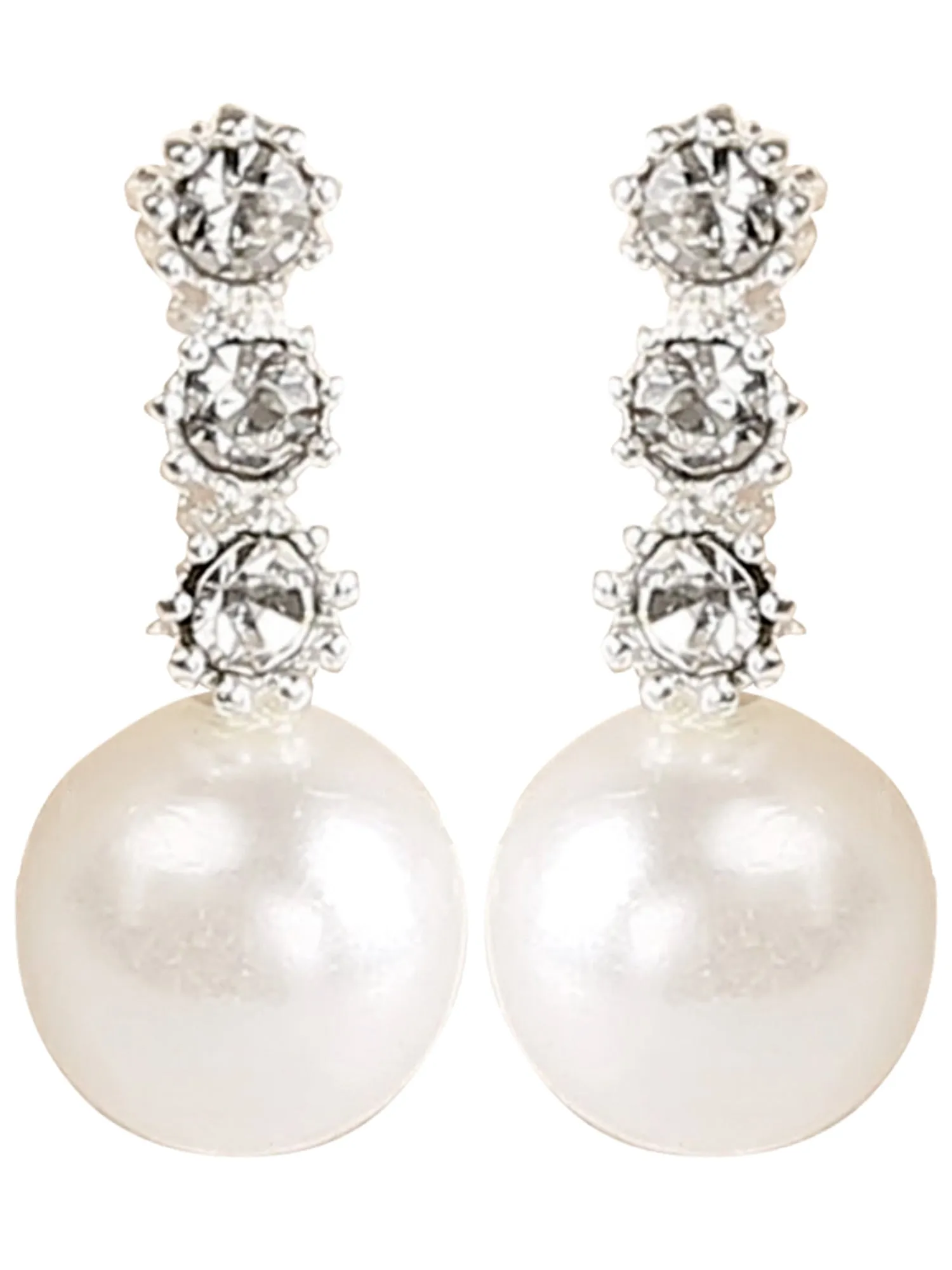 Dainty 3 Rhinestone Drop Pearl Earrings