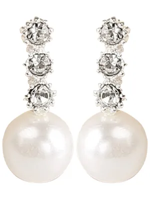 Dainty 3 Rhinestone Drop Pearl Earrings