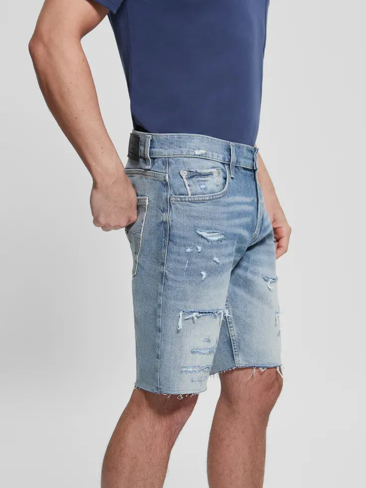DISTRESSED REGULAR FIT DENIM SHORTS